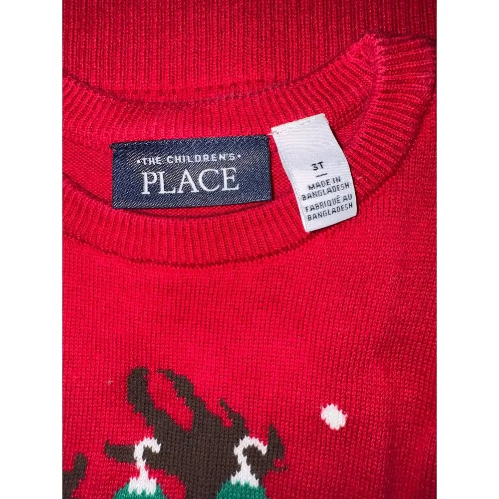 The Children's Place Toddler Boy Red Sweater with Reindeer & Ornaments, Size 3T